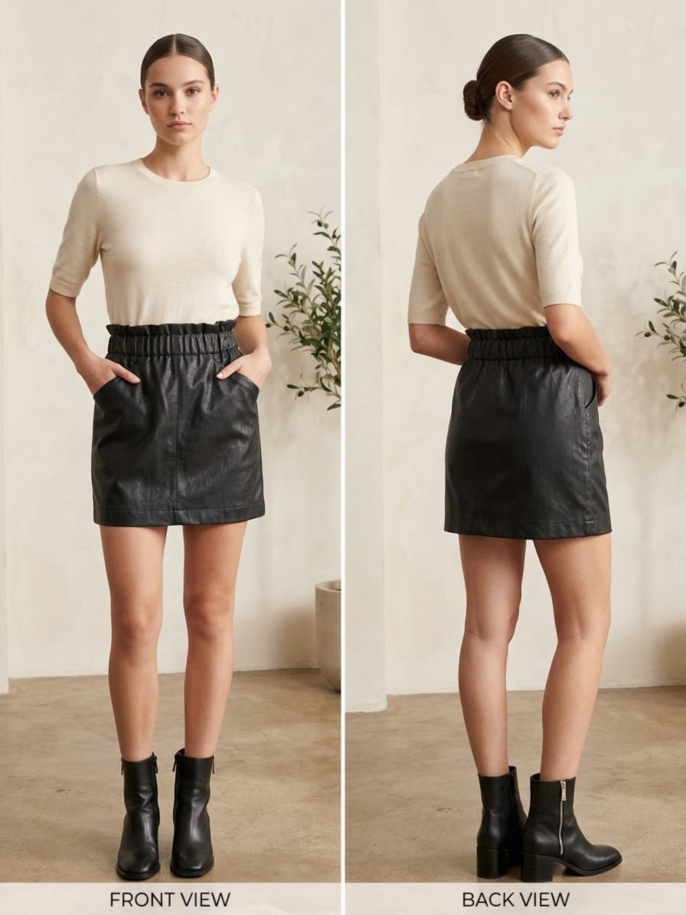 Zara Black FauxLeather Paperbag Mini Skirt SZ S